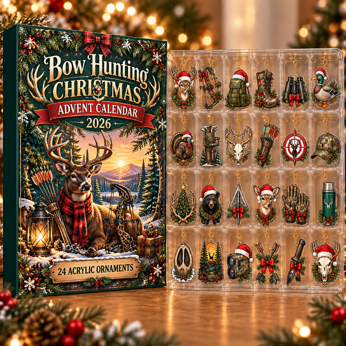 Bow Hunting Acrylic Ornament, Evergreen Advent Calendar HFN Gen