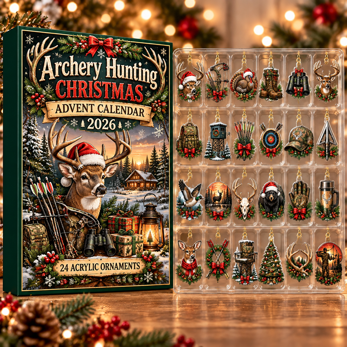 Archery Hunting Acrylic Ornament, Evergreen Advent Calendar HFN Gen