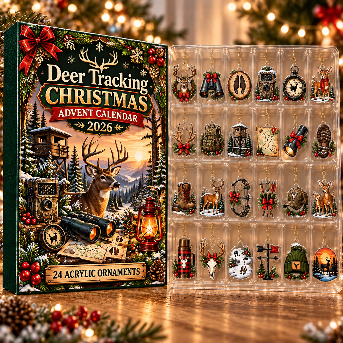 Deer Tracking Acrylic Ornament, Evergreen Advent Calendar HFN Gen