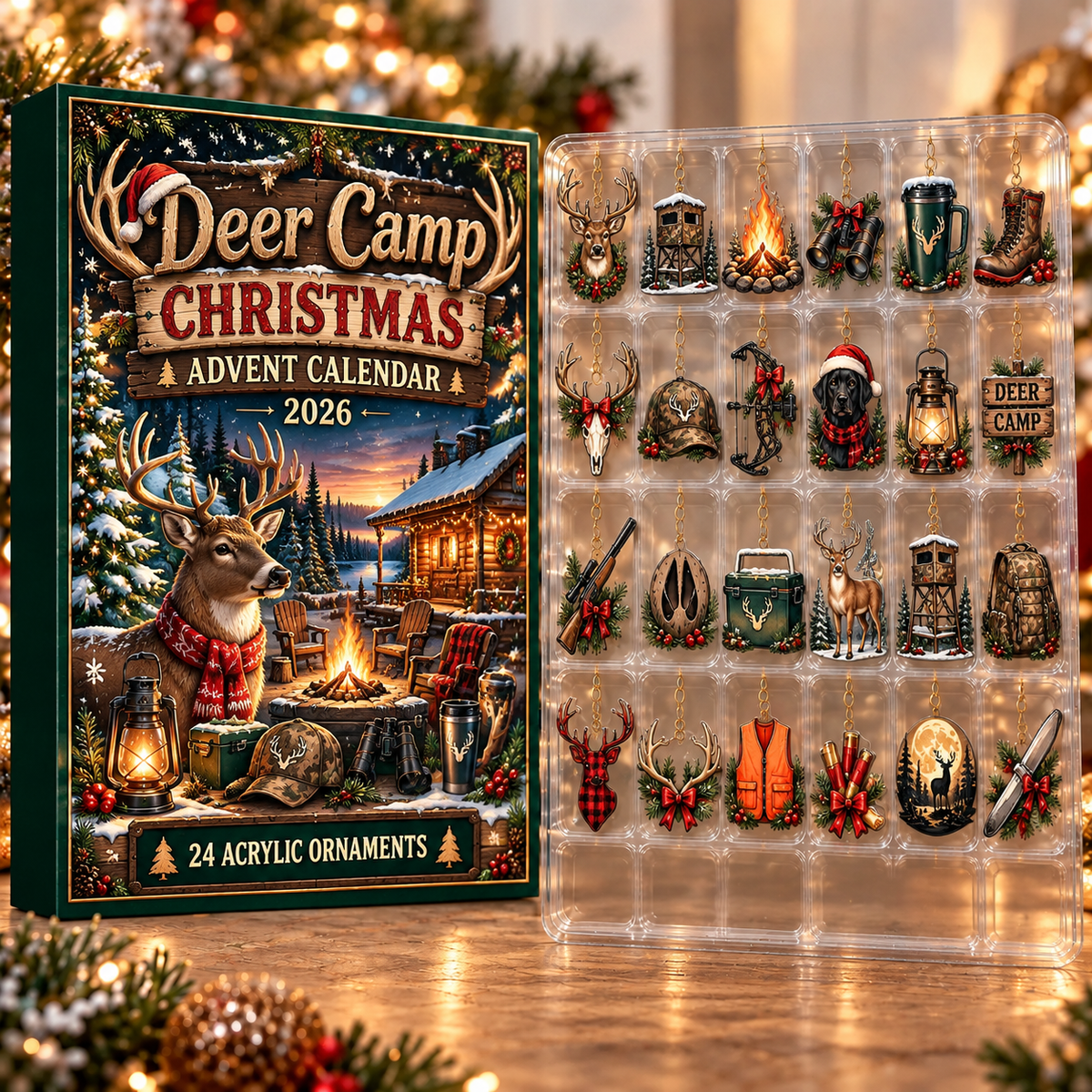 Deer Camp Acrylic Ornament, Evergreen Advent Calendar HFN Gen