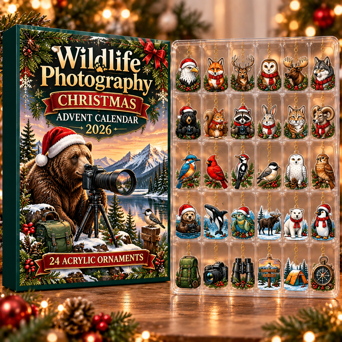 Wildlife Photography Acrylic Ornament, Evergreen Advent Calendar HFN Gen