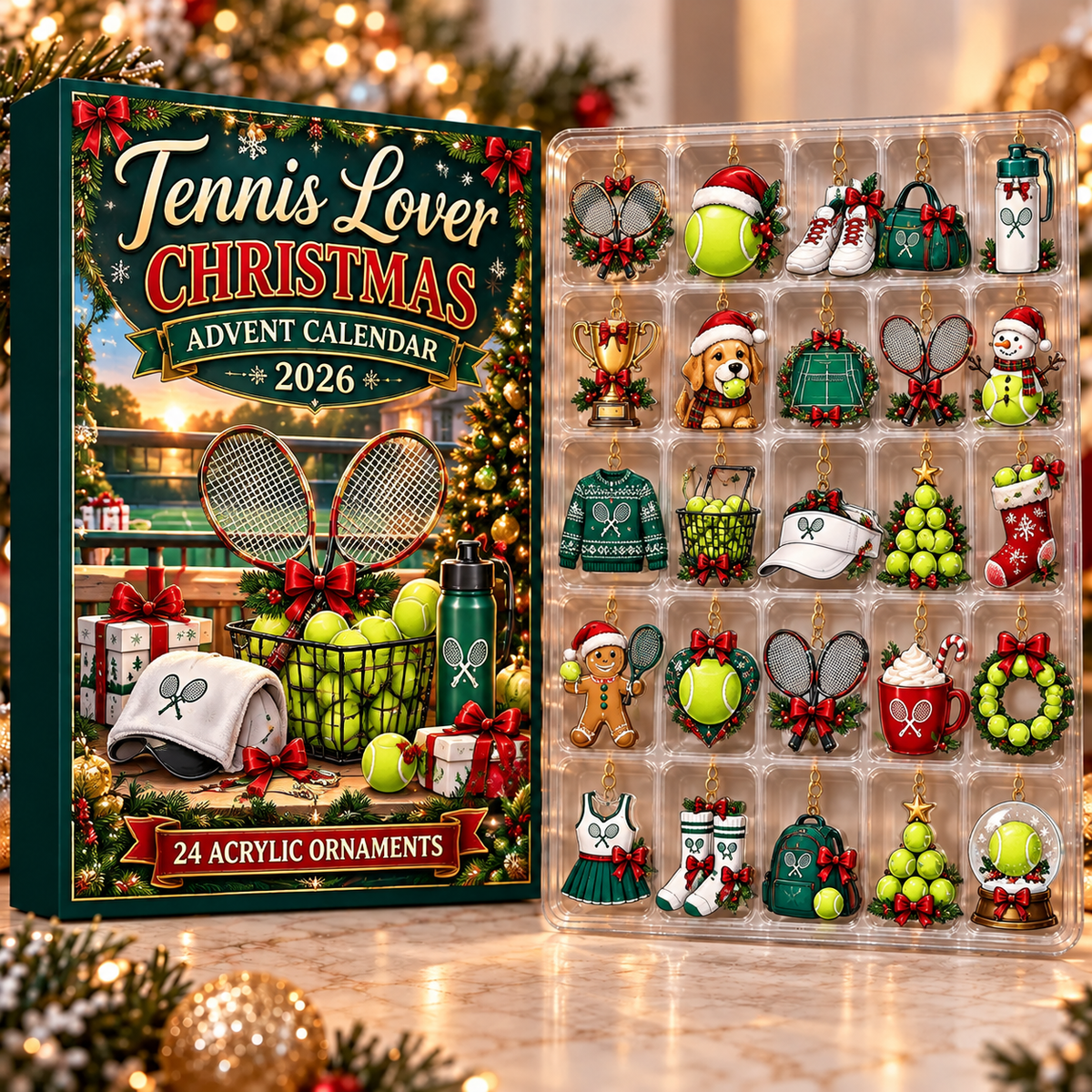 Tennis Lover Evergreen Advent Calendar HFN Gen Acrylic Ornament