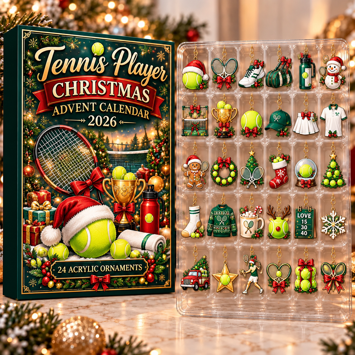 Tennis Player Evergreen Advent Calendar HFN Gen Acrylic Ornament