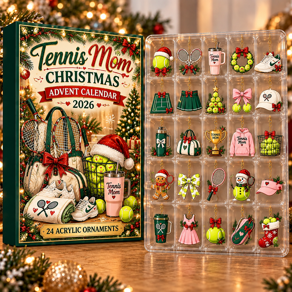 Tennis Mom Evergreen Advent Calendar HFN Gen Acrylic Ornament