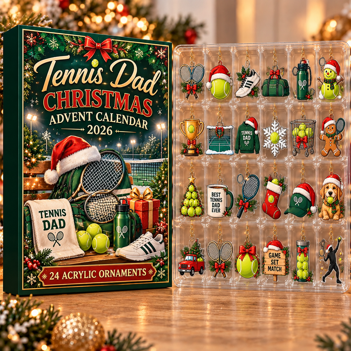 Tennis Dad Evergreen Advent Calendar HFN Gen Acrylic Ornament