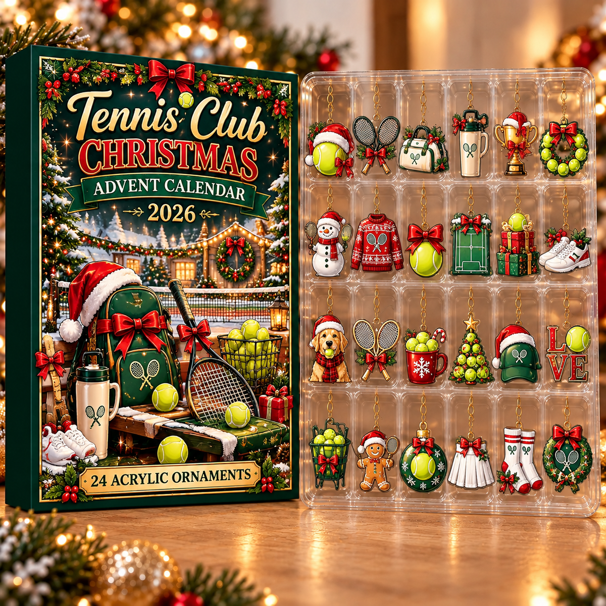 Tennis Club Evergreen Advent Calendar HFN Gen Acrylic Ornament