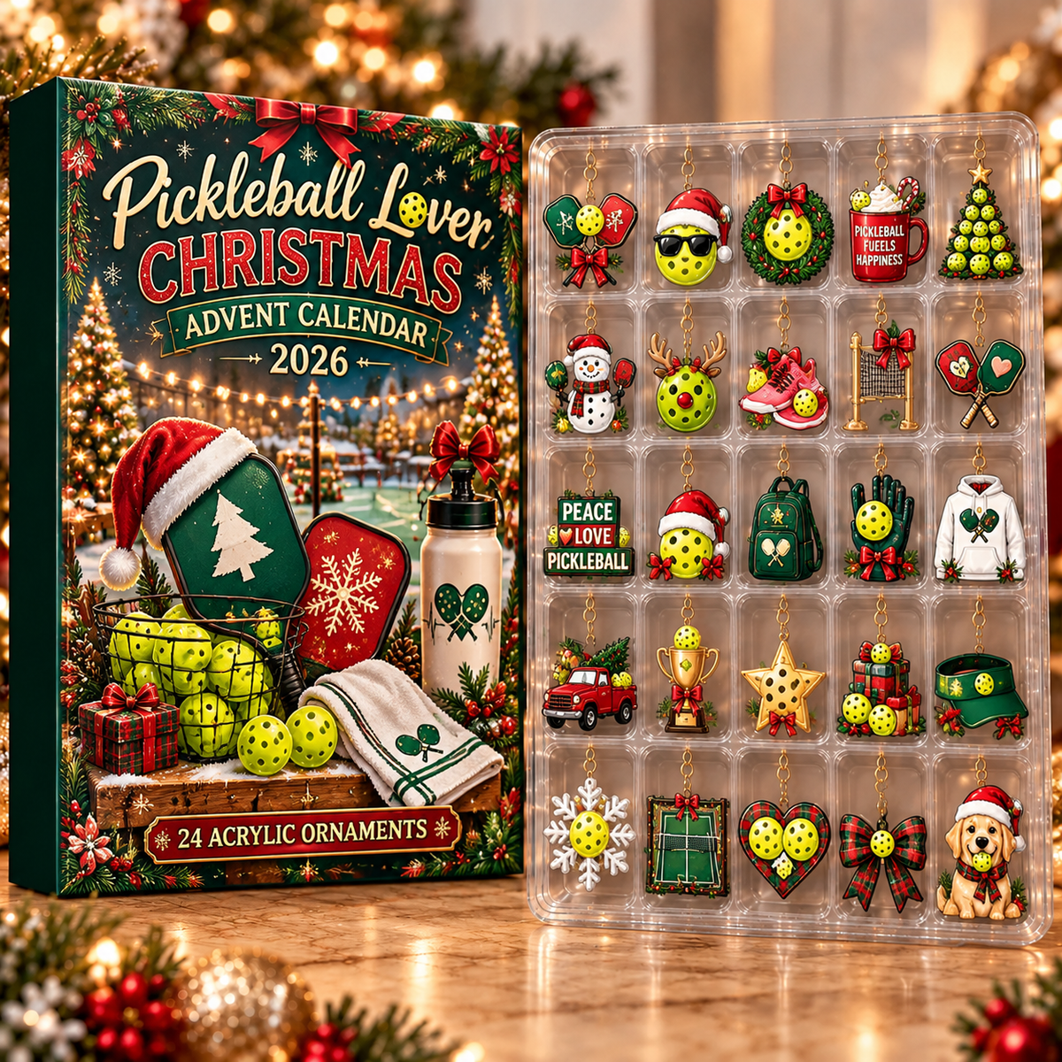 Pickleball Lover Evergreen Advent Calendar HFN Gen Acrylic Ornament
