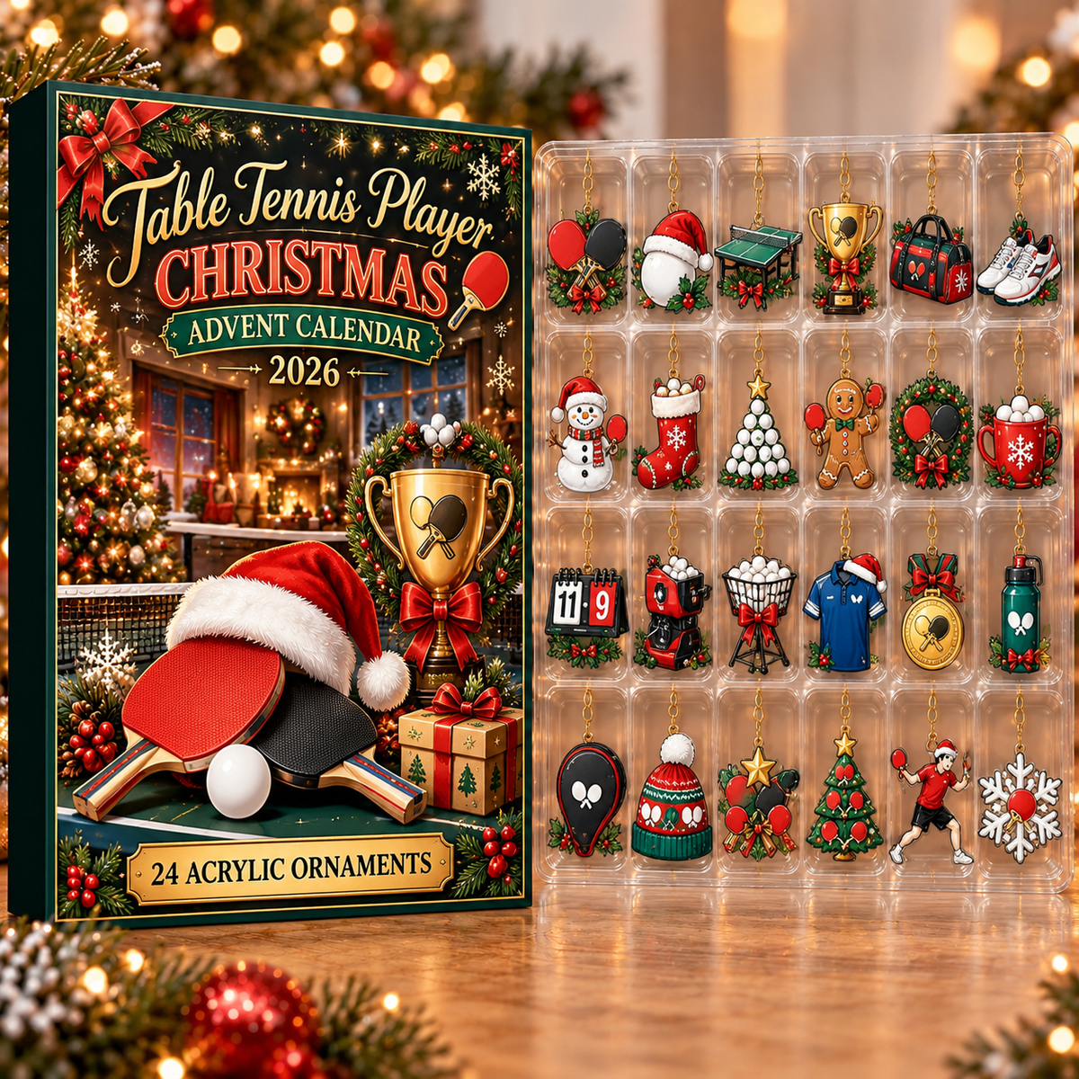 Table Tennis Player Evergreen Advent Calendar HFN Gen Acrylic Ornament