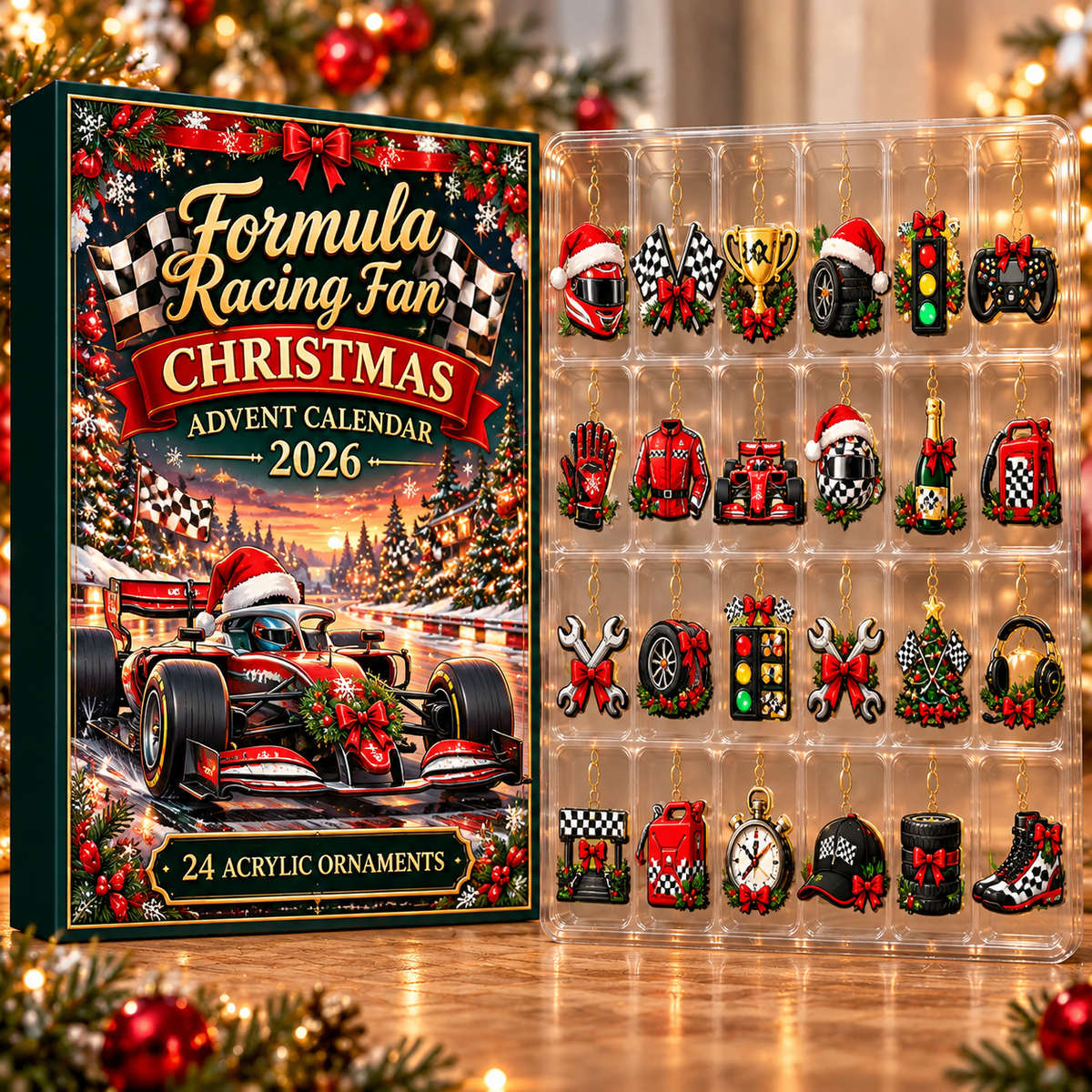 Formula Racing Fan Evergreen Advent Calendar HFN Gen Acrylic Ornament