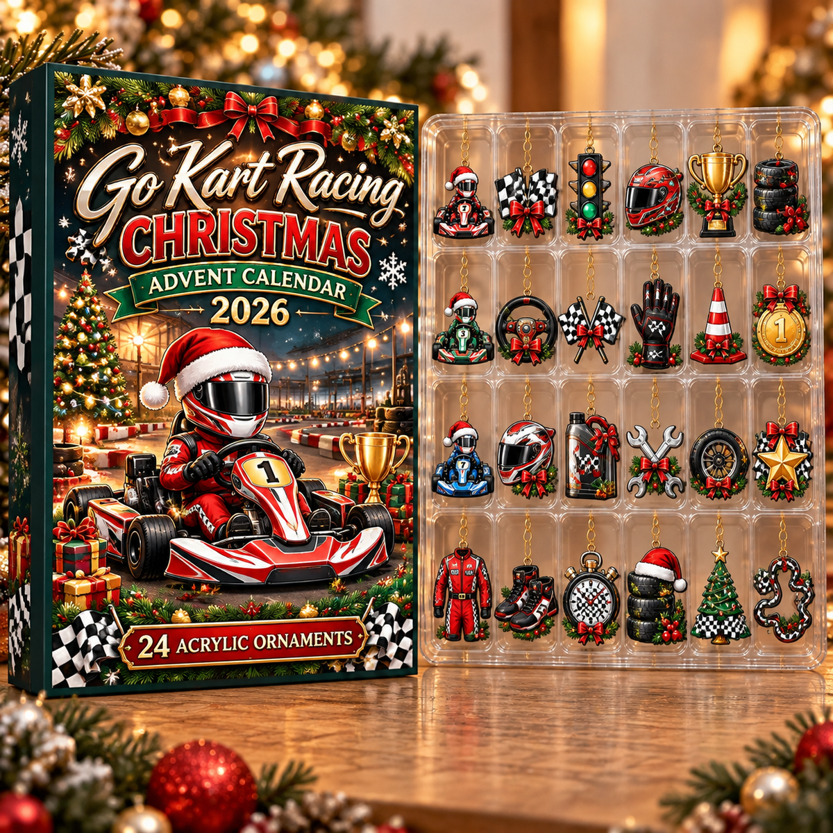 Go Kart Racing Evergreen Advent Calendar HFN Gen Acrylic Ornament