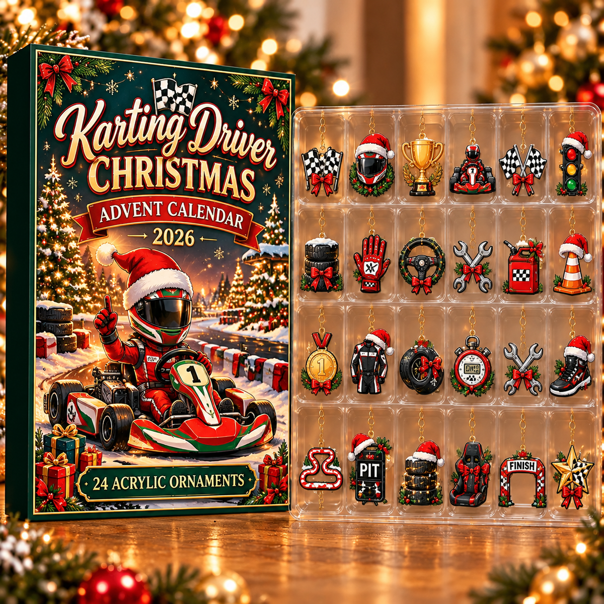 Karting Driver Evergreen Advent Calendar HFN Gen Acrylic Ornament