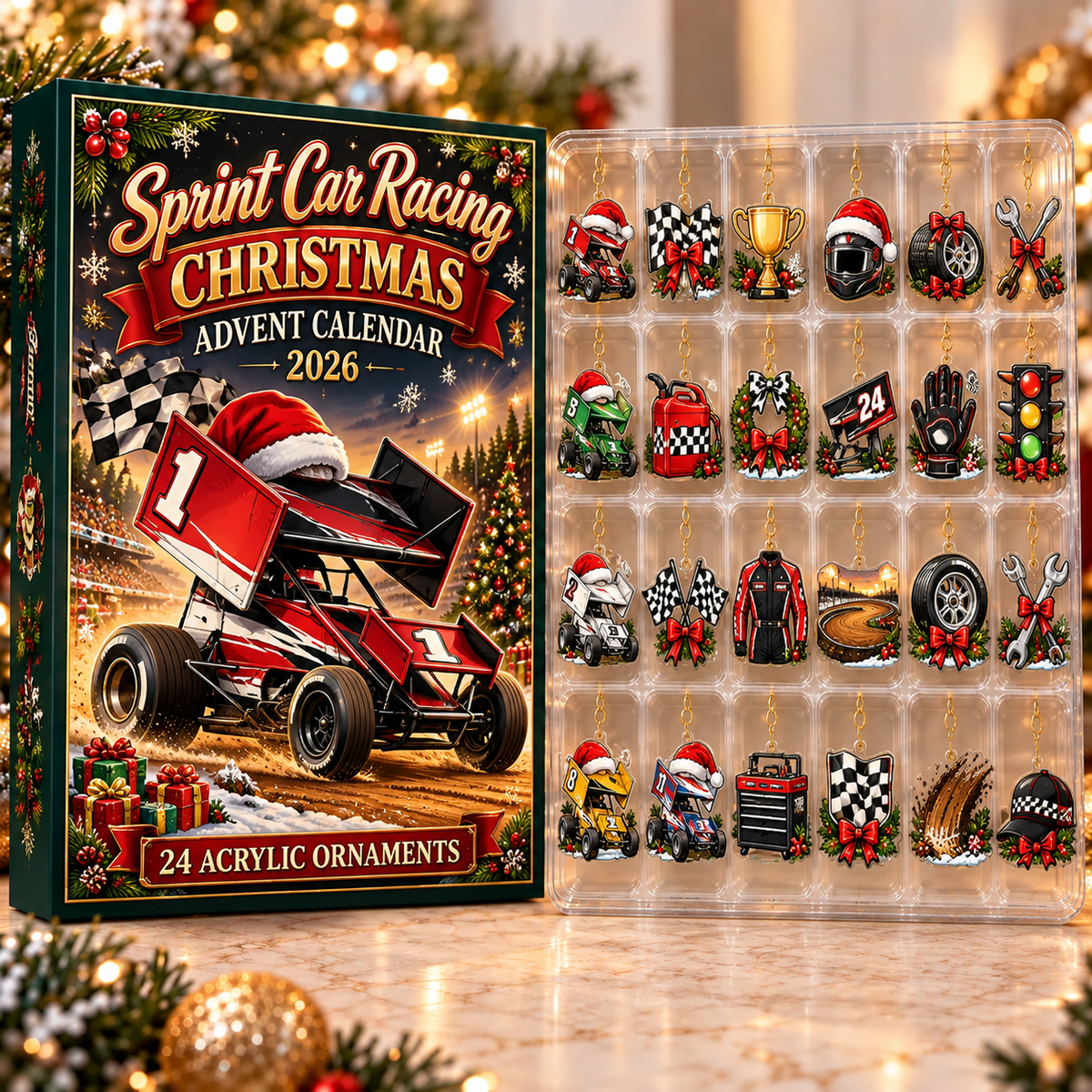 Sprint Car Racing Evergreen Advent Calendar HFN Gen Acrylic Ornament