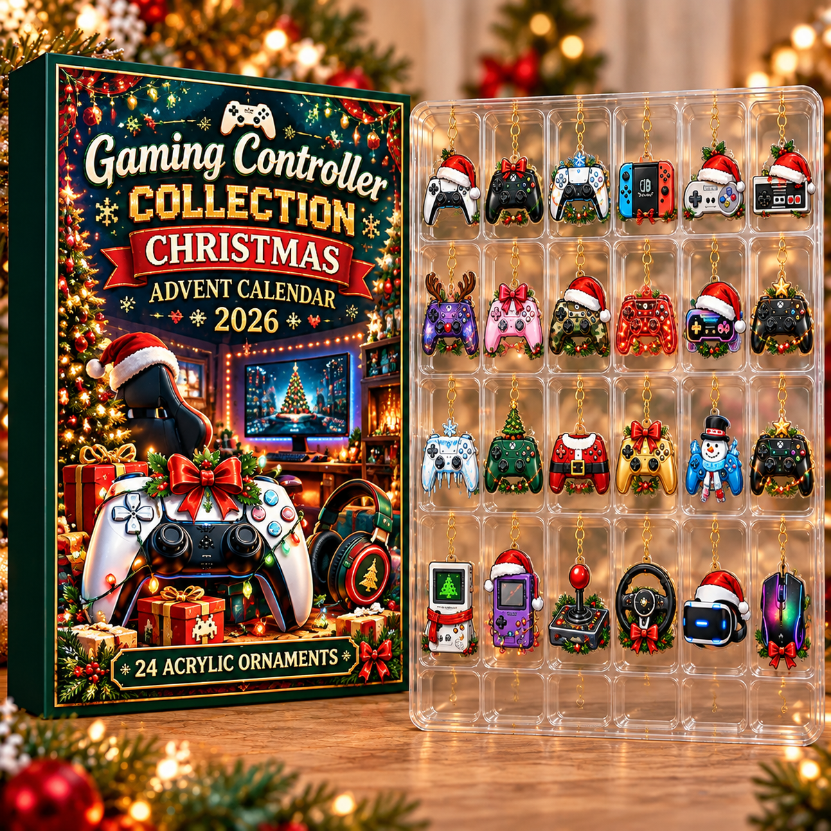 Gaming Controller Collection Evergreen Advent Calendar HFN Gen Acrylic Ornament, Gamepad Display Christmas Decor