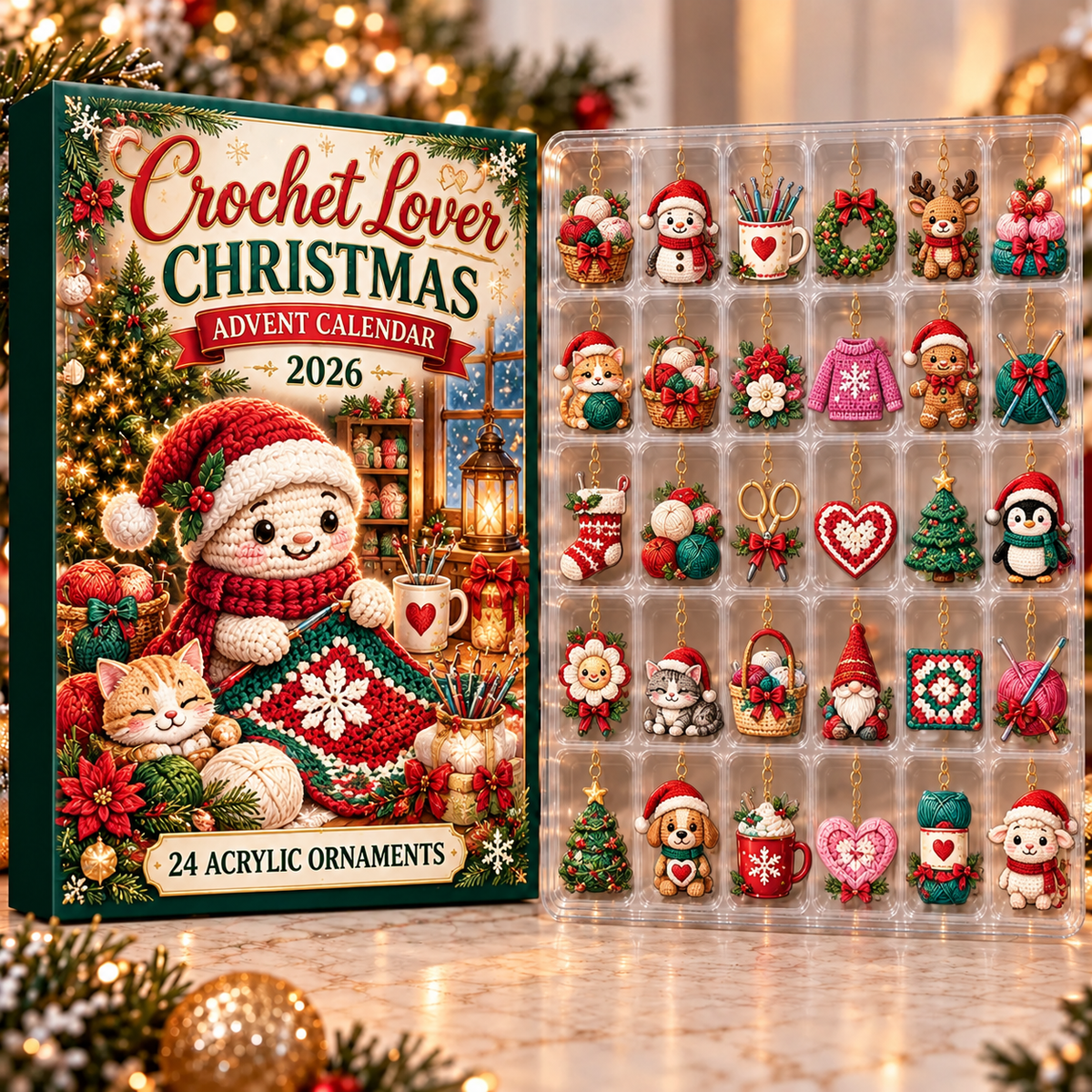 Crochet Lover Evergreen Advent Calendar HFN Gen Acrylic Ornament