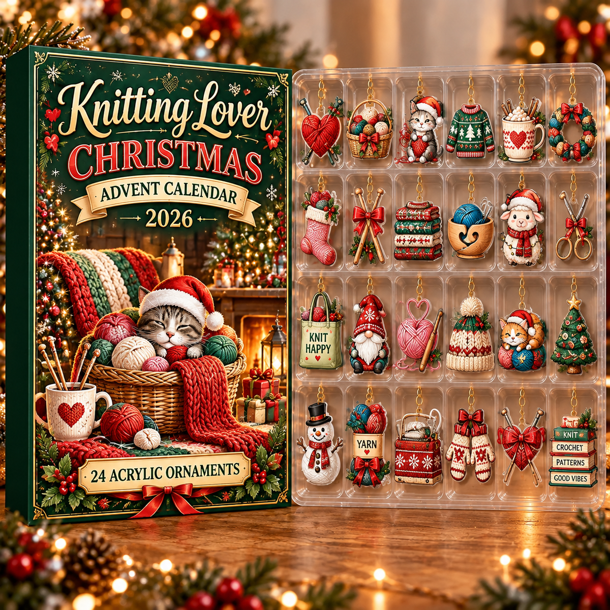Knitting Lover Evergreen Advent Calendar HFN Gen Acrylic Ornament