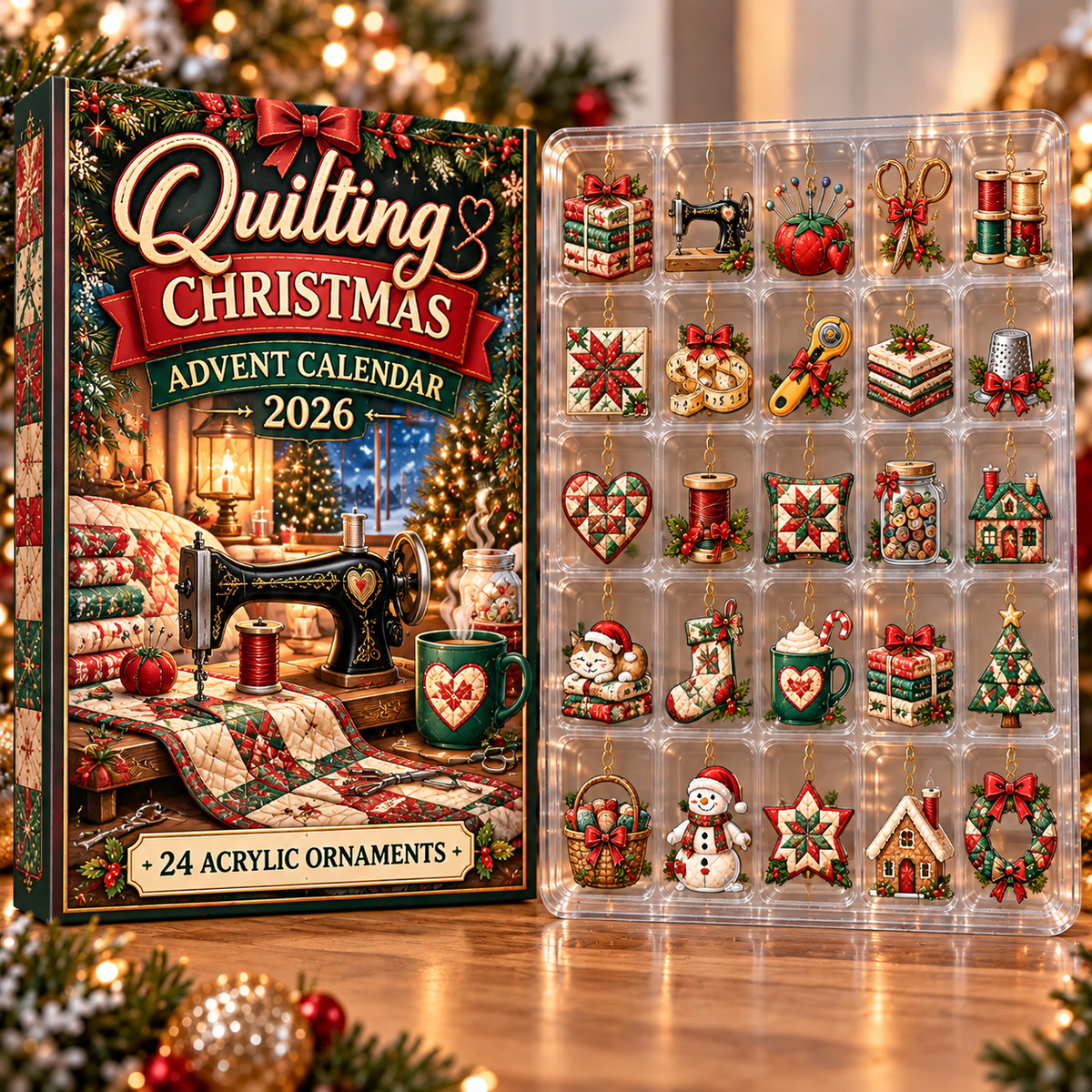 Quilting Evergreen Advent Calendar HFN Gen Acrylic Ornament