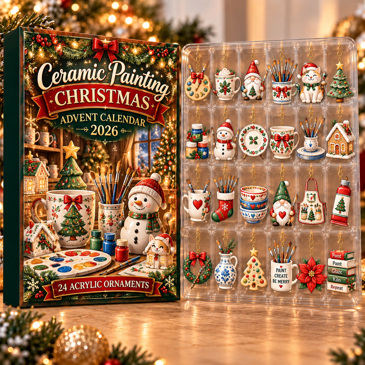 Ceramic Painting Evergreen Advent Calendar HFN Gen Acrylic Ornament