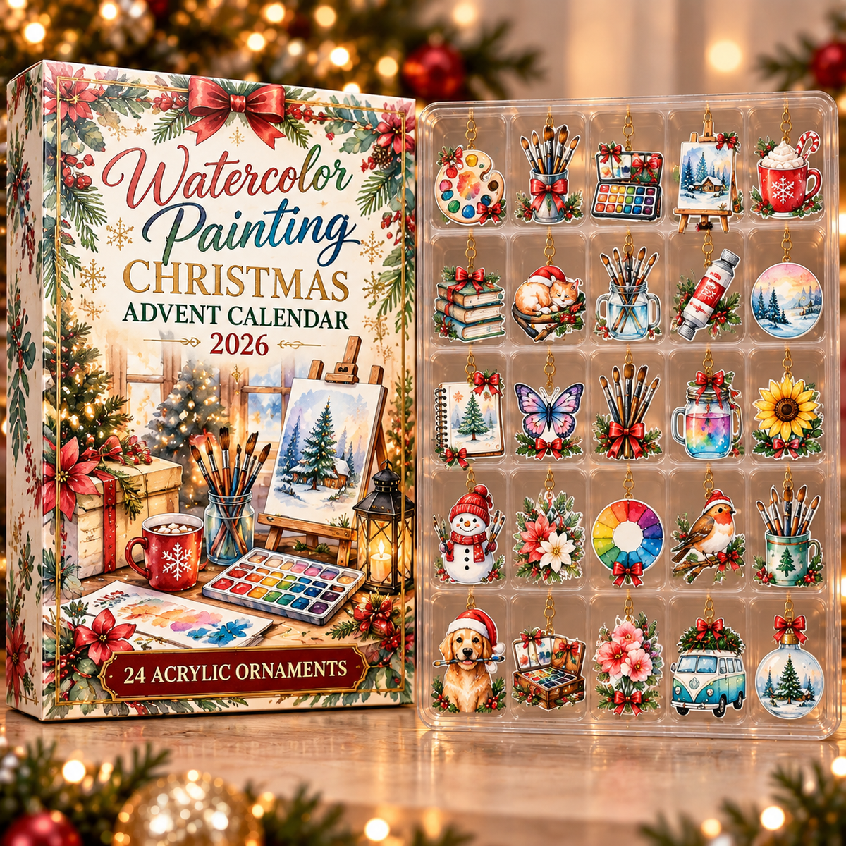 Watercolor Painting Evergreen Advent Calendar HFN Gen Acrylic Ornament