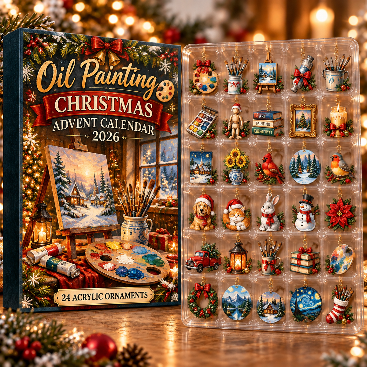 Oil Painting Evergreen Advent Calendar HFN Gen Acrylic Ornament