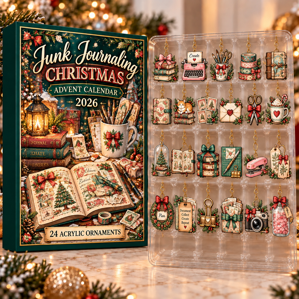 Junk Journaling Evergreen Advent Calendar HFN Gen Acrylic Ornament