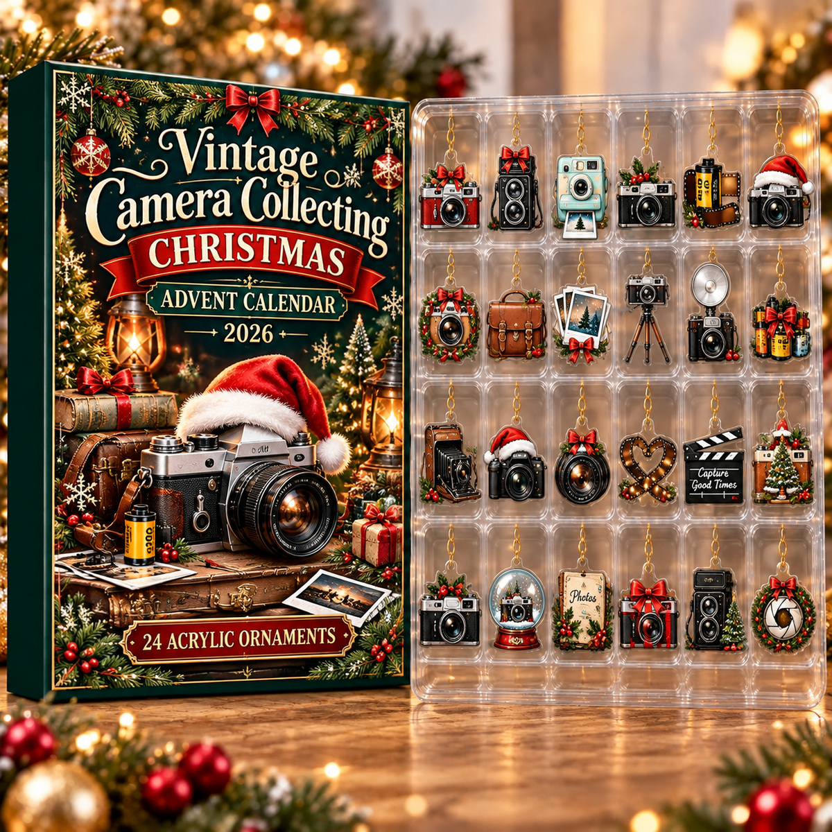 Vintage Camera Collecting Evergreen Advent Calendar HFN Gen Acrylic Ornament