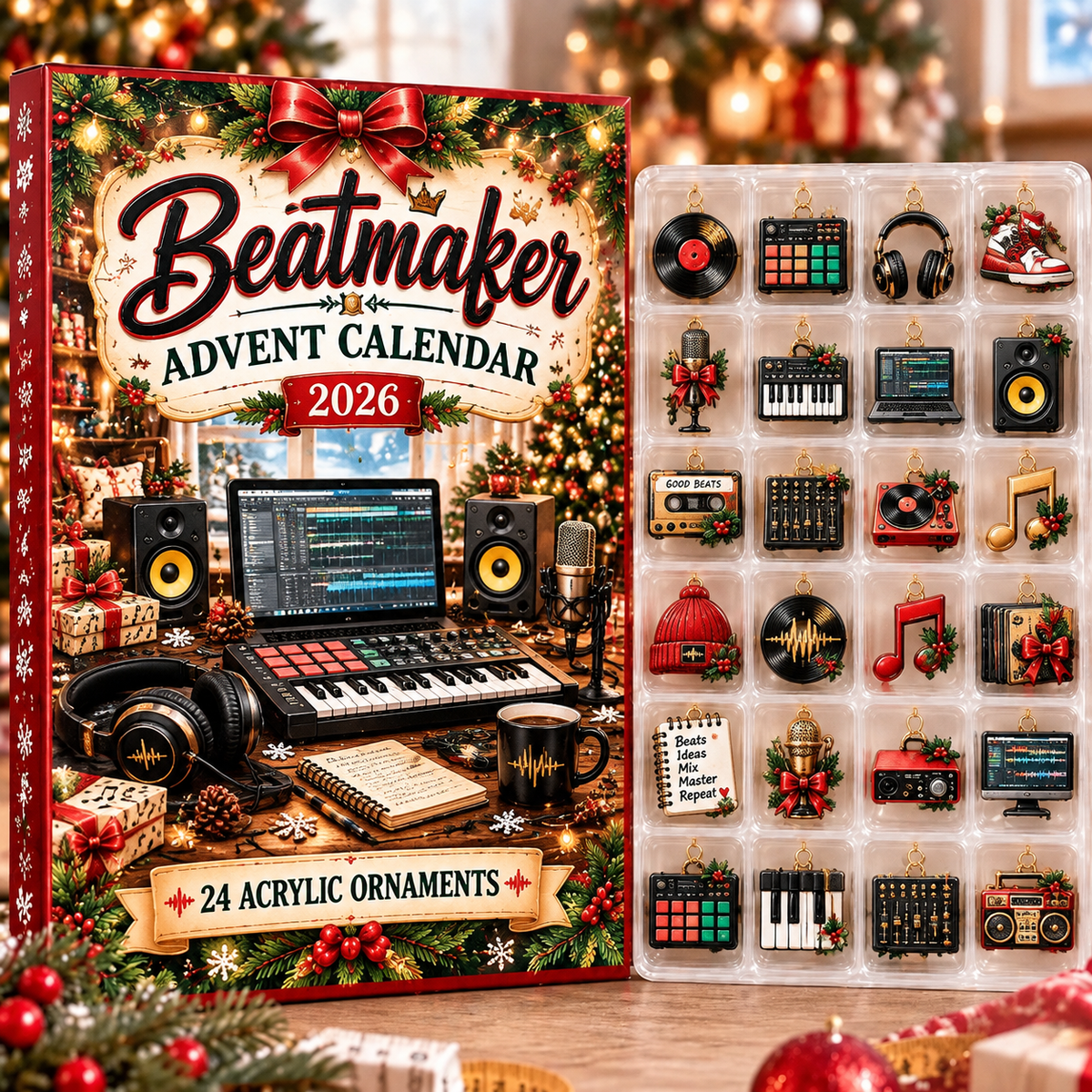 Beatmaker HG AI Advent Calendar 2026, 24 Acrylic Ornaments, Christmas Countdown Blind Box Holiday Gift