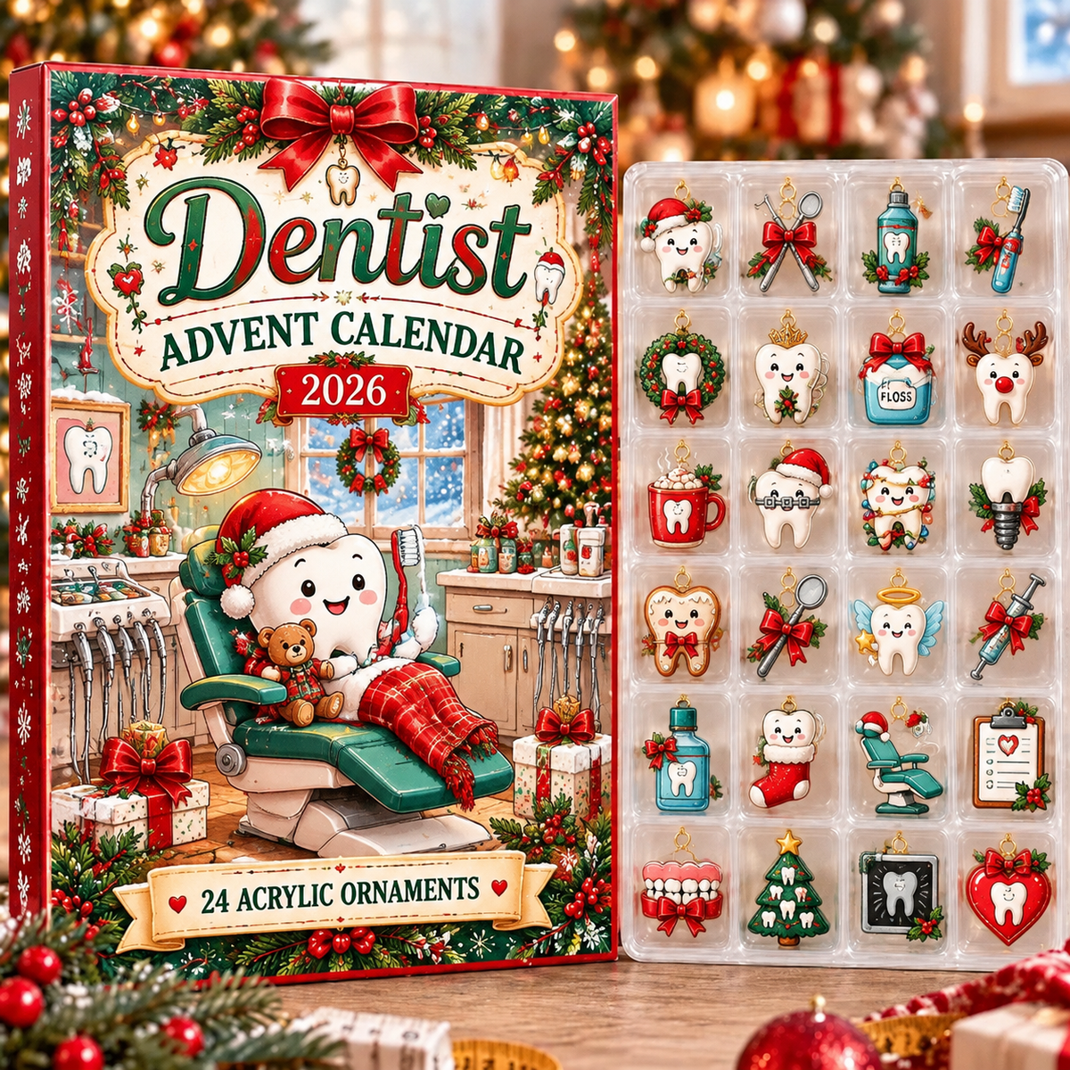 Dentist HG AI Advent Calendar 2026, 24 Acrylic Ornaments, Christmas Countdown Blind Box Holiday Gift
