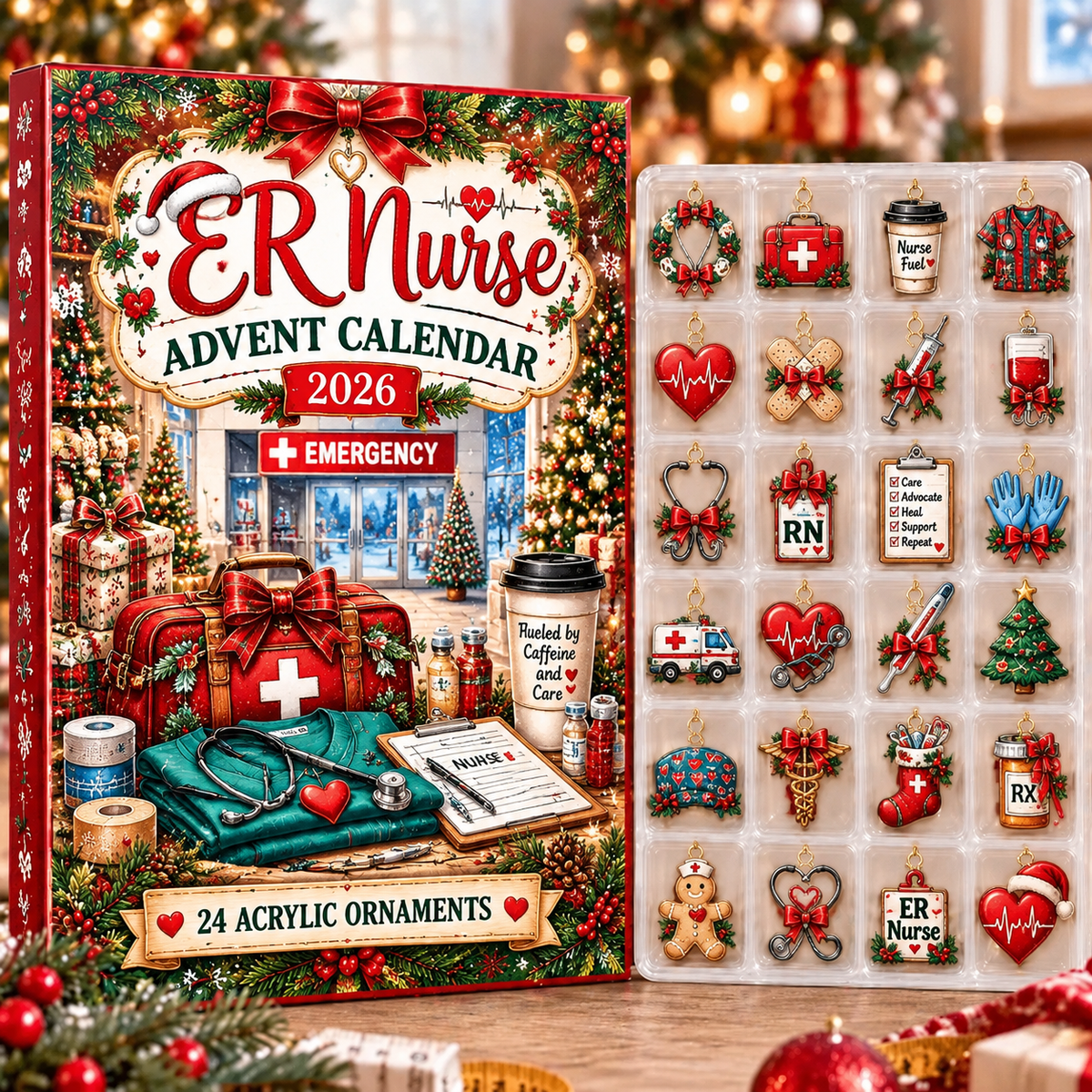 ER Nurse HG AI Advent Calendar 2026, 24 Acrylic Ornaments, Christmas Countdown Blind Box Holiday Gift