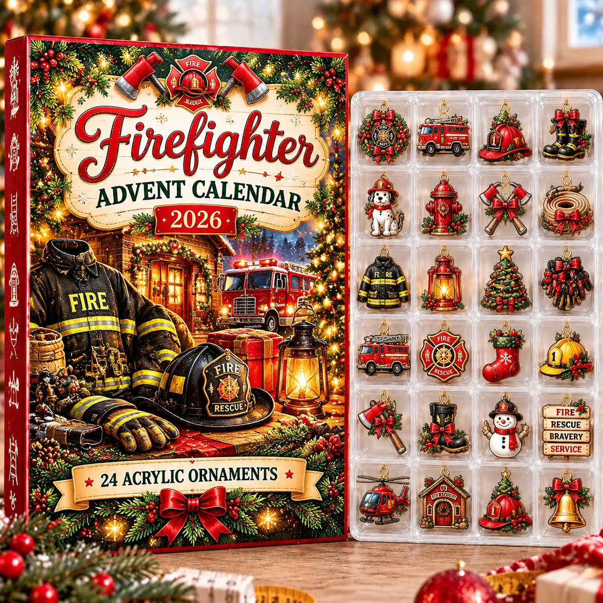 Firefighter HG AI Advent Calendar 2026, 24 Acrylic Ornaments, Christmas Countdown Blind Box Holiday Gift