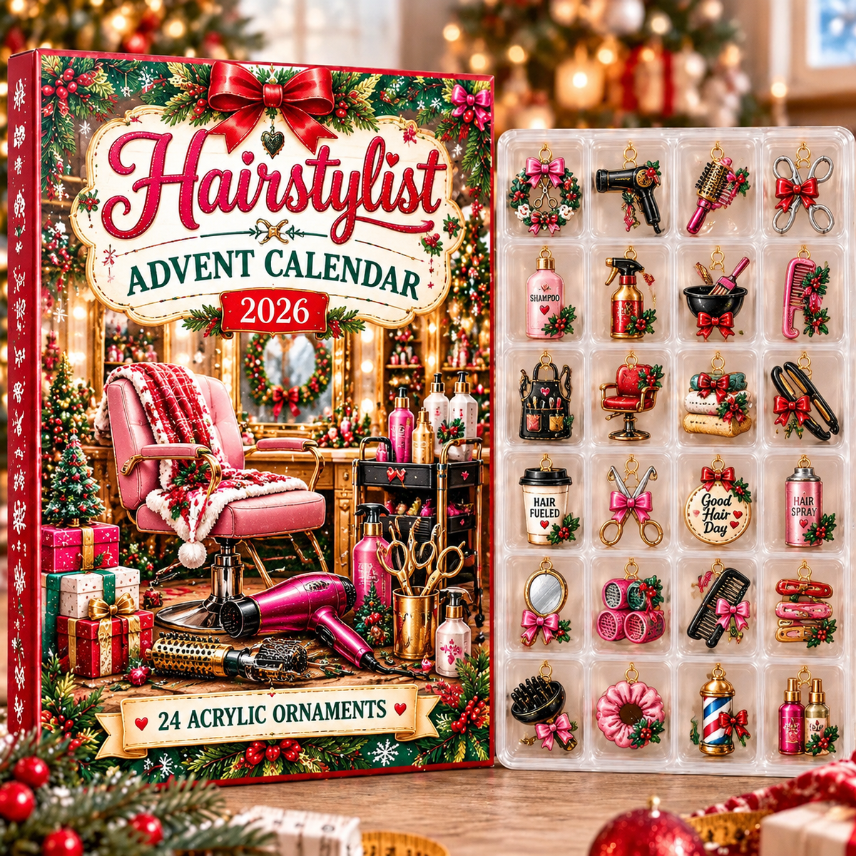 Hairstylist HG AI Advent Calendar 2026, 24 Acrylic Ornaments, Christmas Countdown Blind Box Holiday Gift