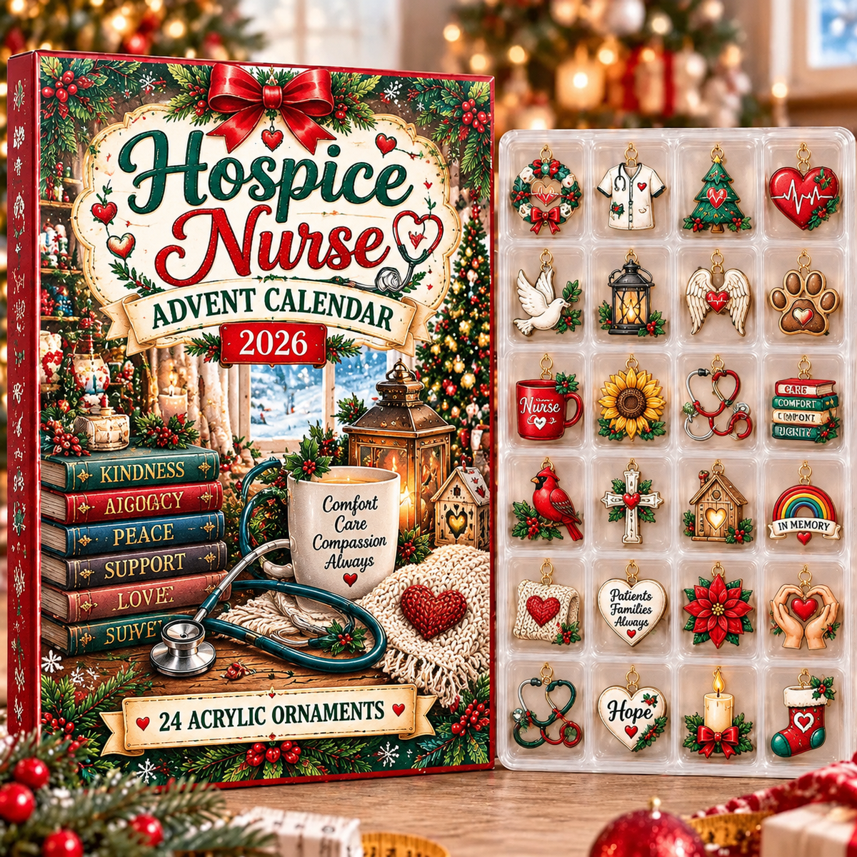 Hospice Nurse HG AI Advent Calendar 2026, 24 Acrylic Ornaments, Christmas Countdown Blind Box Holiday Gift