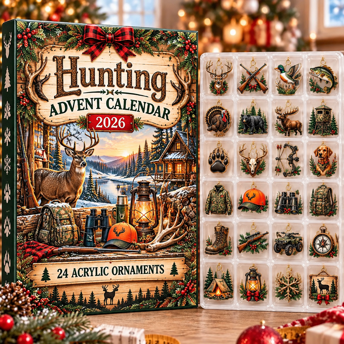 Hunting HG AI Advent Calendar 2026, 24 Acrylic Ornaments, Christmas Countdown Blind Box Holiday Gift