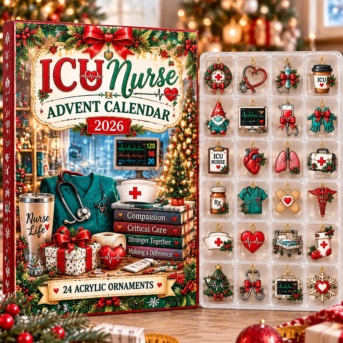 ICU Nurse HG AI Advent Calendar 2026, 24 Acrylic Ornaments, Christmas Countdown Blind Box Holiday Gift