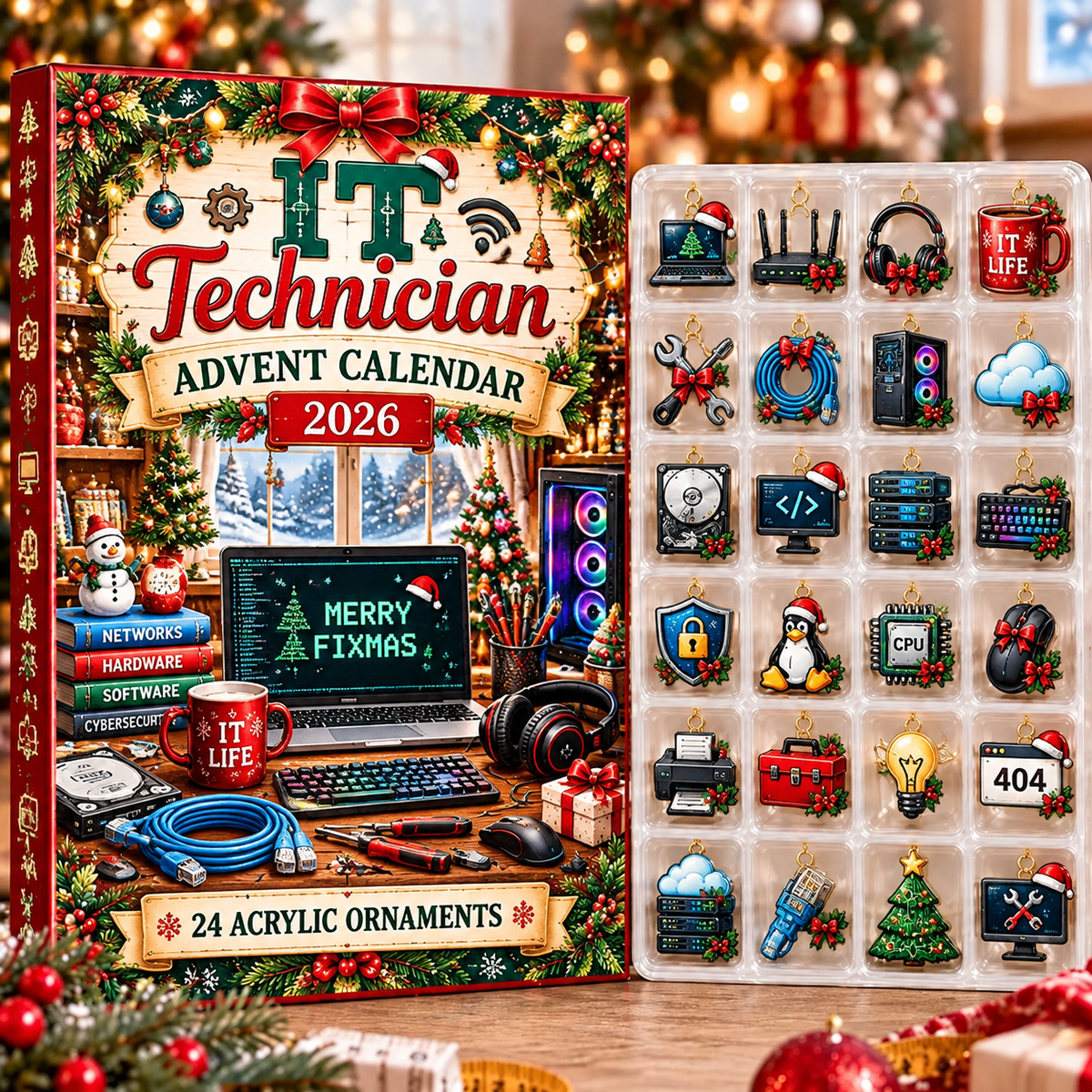 IT Technician HG AI Advent Calendar 2026, 24 Acrylic Ornaments, Christmas Countdown Blind Box Holiday Gift
