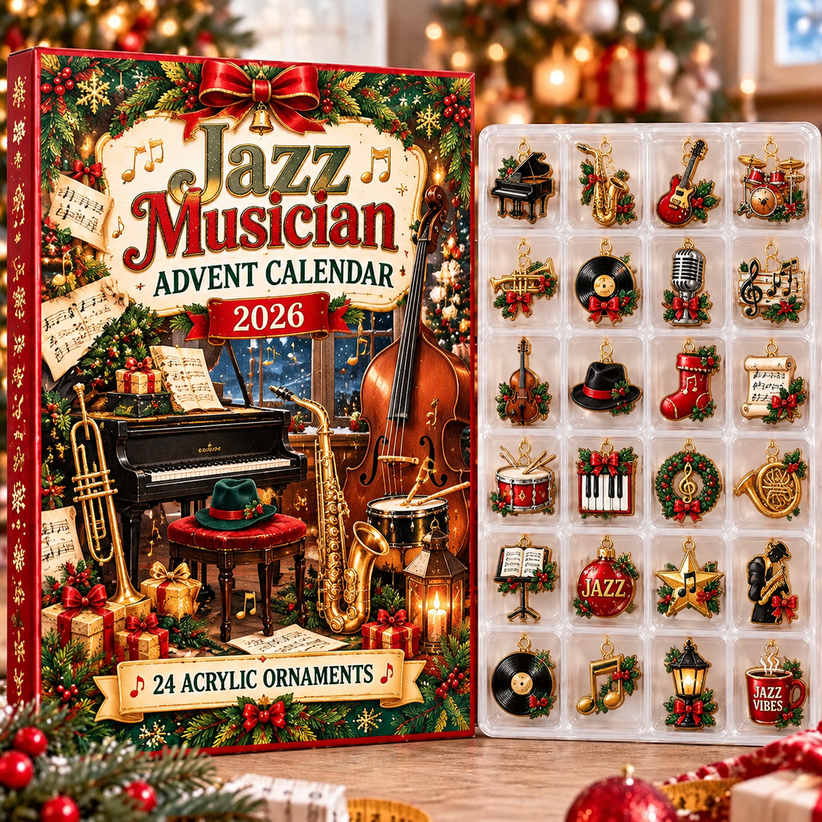 Jazz Musician HG AI Advent Calendar 2026, 24 Acrylic Ornaments, Christmas Countdown Blind Box Holiday Gift