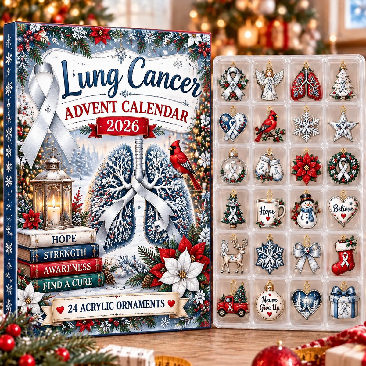 Lung Cancer HG AI Advent Calendar 2026, 24 Acrylic Ornaments, Christmas Countdown Blind Box Holiday Gift
