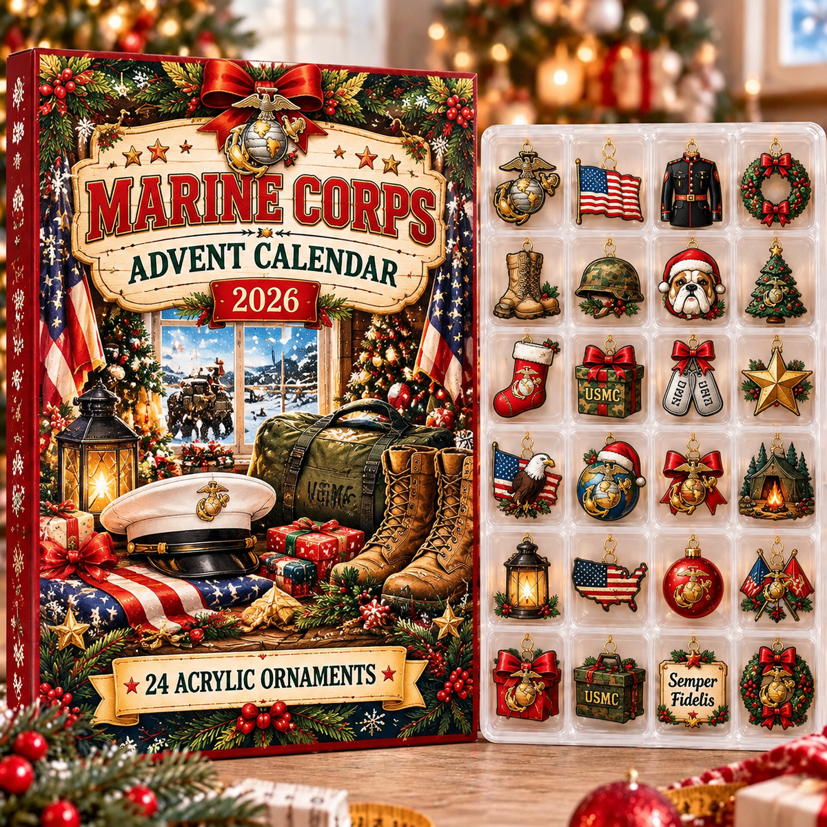 Marine Corps HG AI Advent Calendar 2026, 24 Acrylic Ornaments, Christmas Countdown Blind Box Holiday Gift