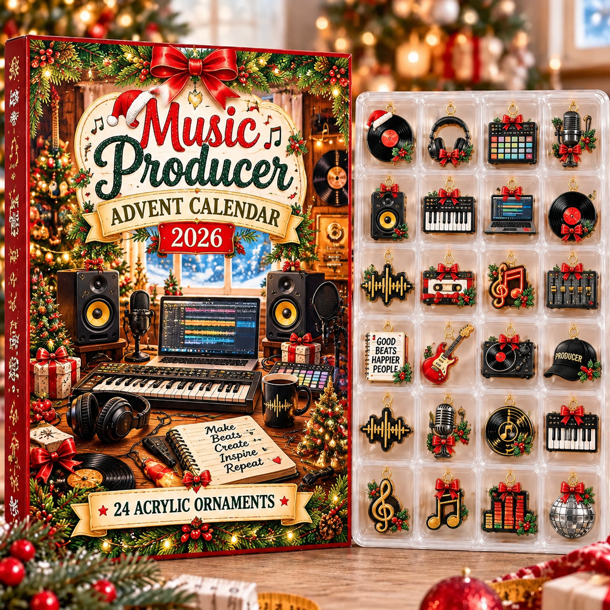 Music Producer HG AI Advent Calendar 2026, 24 Acrylic Ornaments, Christmas Countdown Blind Box Holiday Gift