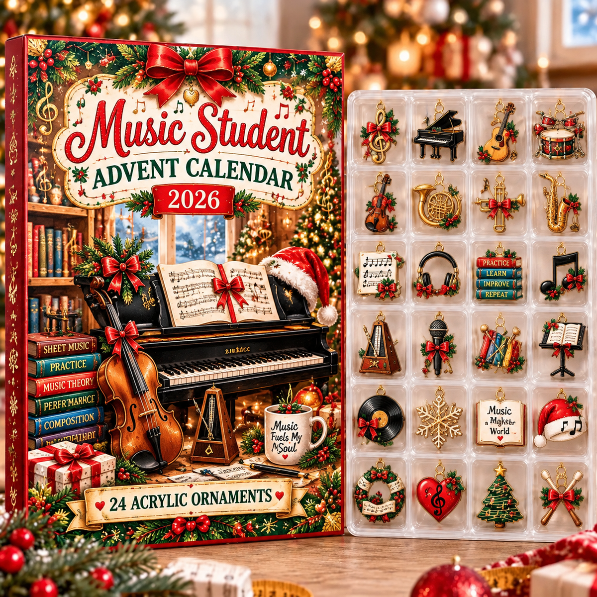 Music Student HG AI Advent Calendar 2026, 24 Acrylic Ornaments, Christmas Countdown Blind Box Holiday Gift