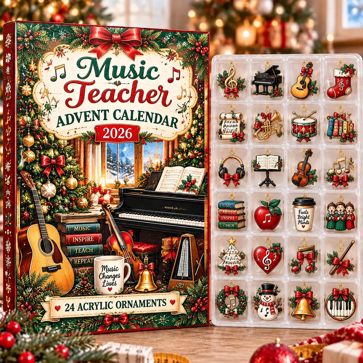 Music Teacher HG AI Advent Calendar 2026, 24 Acrylic Ornaments, Christmas Countdown Blind Box Holiday Gift