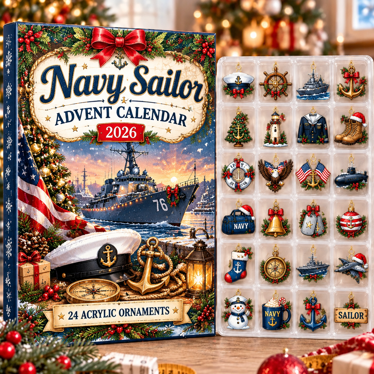 Navy Sailor HG AI Advent Calendar 2026, 24 Acrylic Ornaments, Christmas Countdown Blind Box Holiday Gift