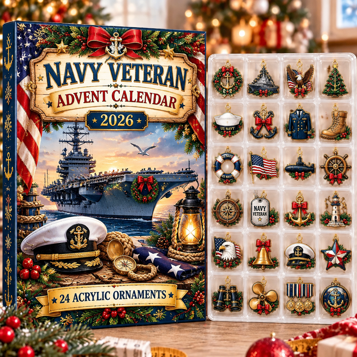Navy Veteran HG AI Advent Calendar 2026, 24 Acrylic Ornaments, Christmas Countdown Blind Box Holiday Gift