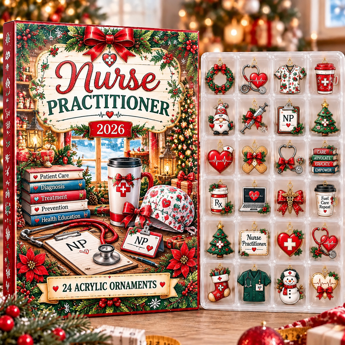 Nurse Practitioner HG AI Advent Calendar 2026, 24 Acrylic Ornaments, Christmas Countdown Blind Box Holiday Gift
