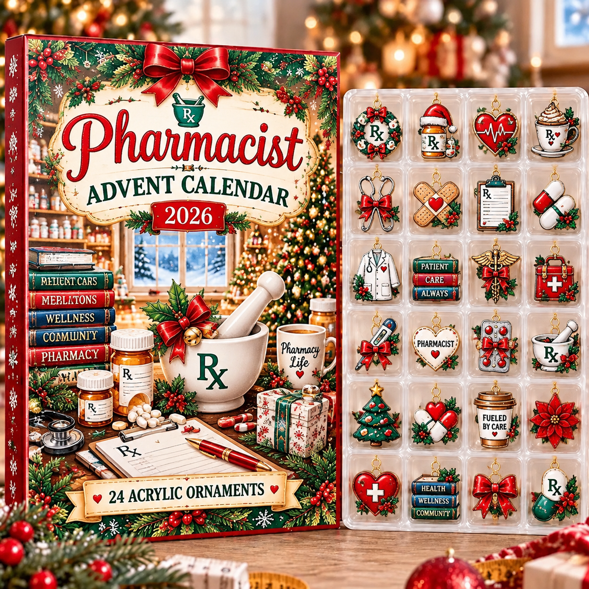 Pharmacist HG AI Advent Calendar 2026, 24 Acrylic Ornaments, Christmas Countdown Blind Box Holiday Gift