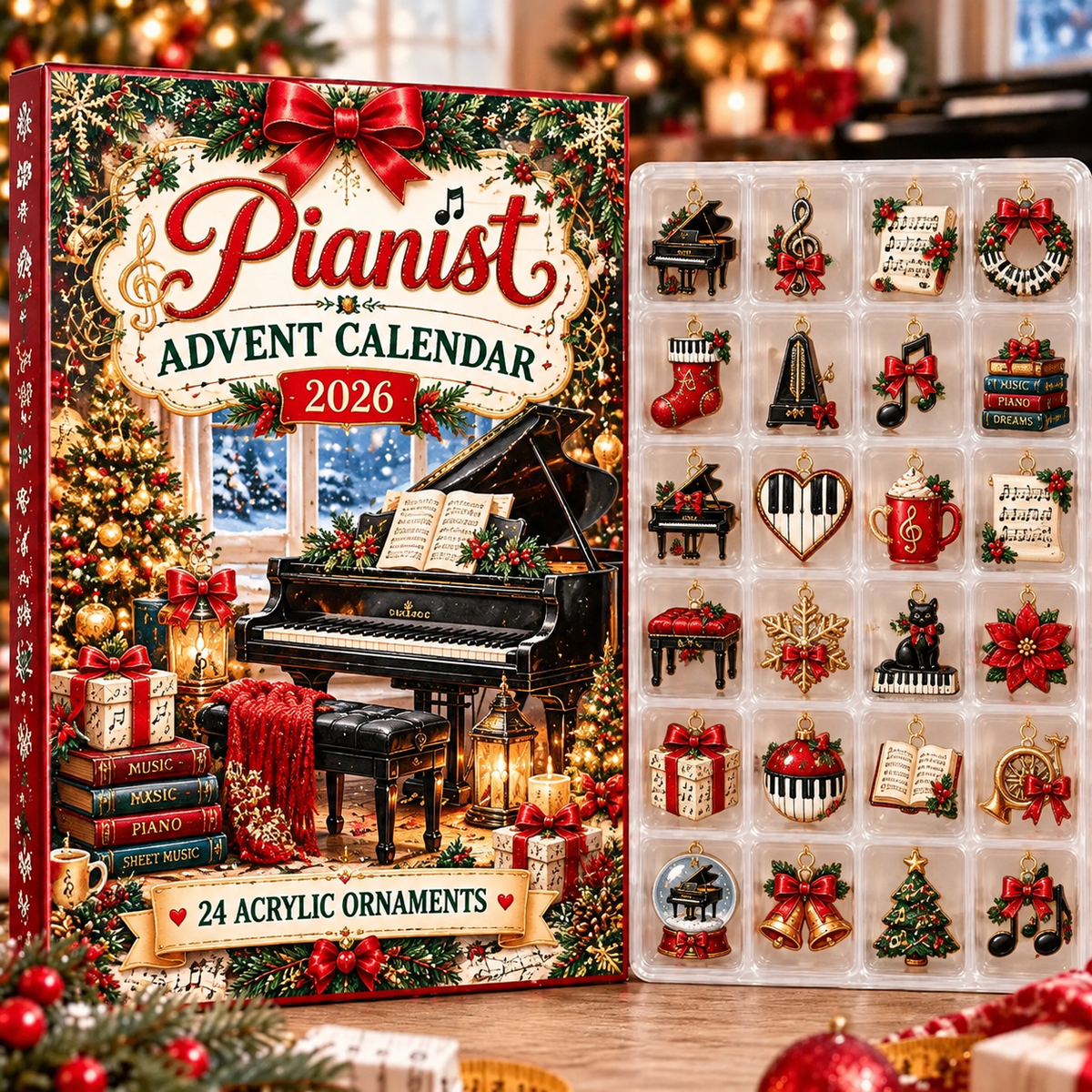 Pianist HG AI Advent Calendar 2026, 24 Acrylic Ornaments, Christmas Countdown Blind Box Holiday Gift