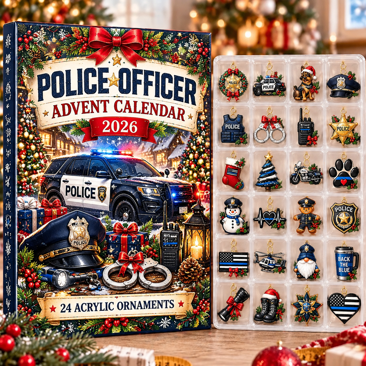 Police Officer HG AI Advent Calendar 2026, 24 Acrylic Ornaments, Christmas Countdown Blind Box Holiday Gift