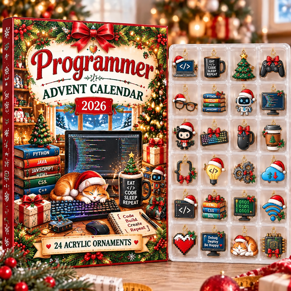 Programmer HG AI Advent Calendar 2026, 24 Acrylic Ornaments, Christmas Countdown Blind Box Holiday Gift