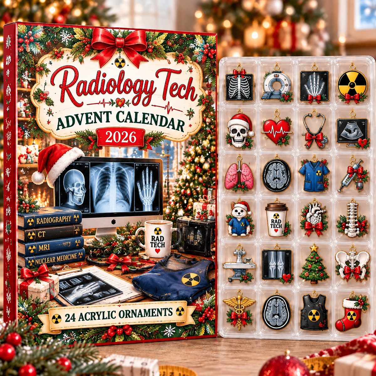 Radiology Tech HG AI Advent Calendar 2026, 24 Acrylic Ornaments, Christmas Countdown Blind Box Holiday Gift