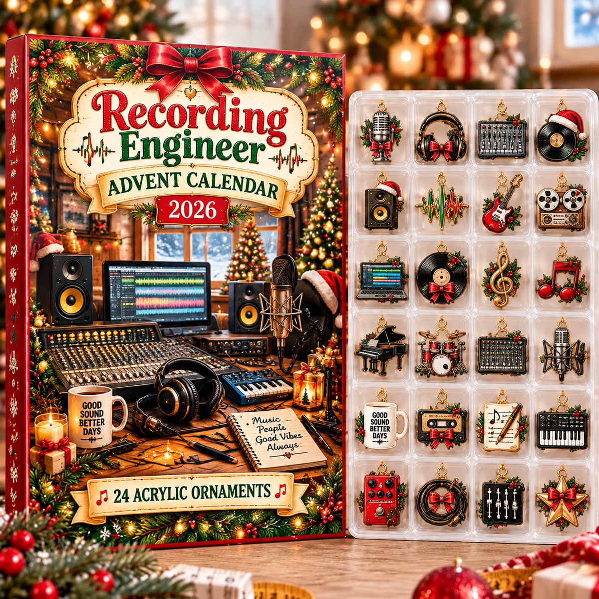 Recording Engineer HG AI Advent Calendar 2026, 24 Acrylic Ornaments, Christmas Countdown Blind Box Holiday Gift
