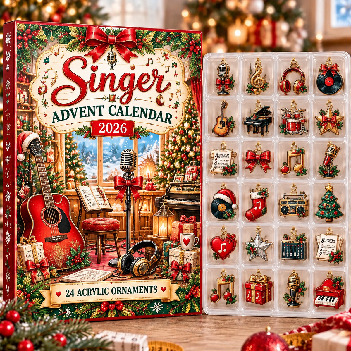 Singer HG AI Advent Calendar 2026, 24 Acrylic Ornaments, Christmas Countdown Blind Box Holiday Gift